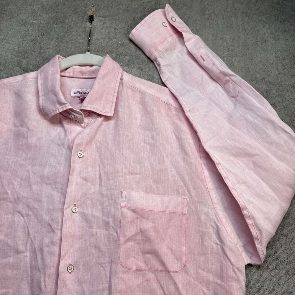 Peter Millar Men's Pink Linen Button Up Shirt‎ Large Casual Summer Resort Wear